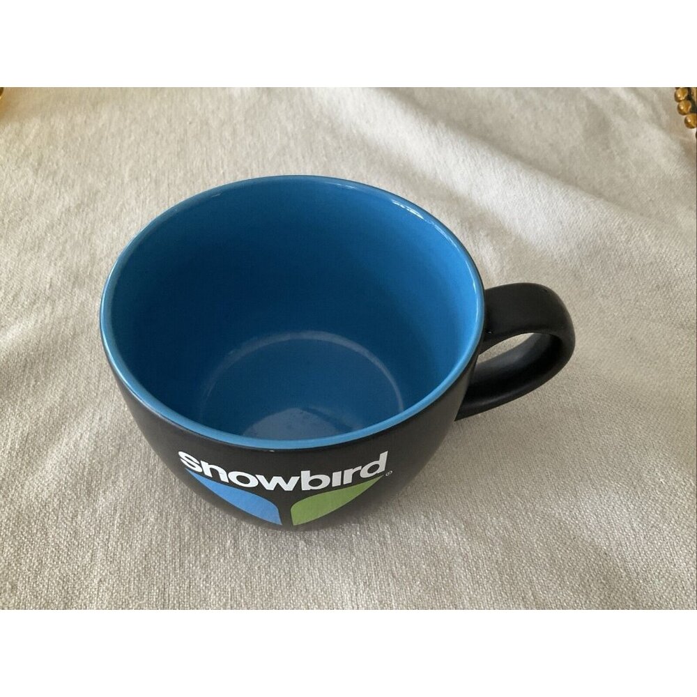 Snowbird Mountain Ski Lodge Blue Black Pottery Coffee Mug Extra Large Cup USA